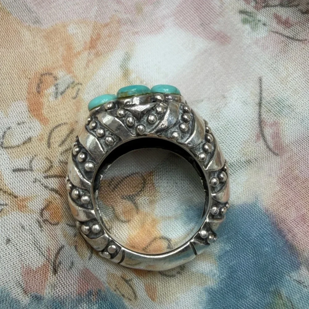 Vintage Turquoise Cluster Statement Ring 925 Sterling silver - Picture 3 of 4